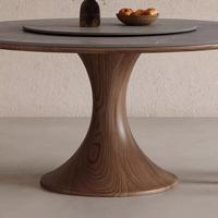 Mesa de Comedor Redonda de Piedra Sinterizada de Lujo con Base Giratoria, Pedestal de Madera Resistente a los Arañazos para Comedor