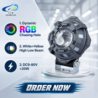 Projecteur LED pour moto LELANPU, haute luminosité, anneau de couleur dynamique RGB, faisceau haut/bas, lampe auxiliaire avant pour scooter et moto