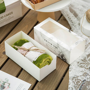 Roti Kue Gulungan Panjang Swiss Gulungan Panggang Makanan Sekali Pakai Kotak Kertas Makanan Penutup Laci Kotak Putih dengan Jendela Yang Jelas - Product Image 4