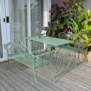 Vintage Metal Wrought Iron Vintage Design Patio Bench Outdoor Long Table Garden Bench