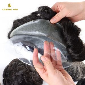 Commercio all'ingrosso 8x10 parrucchino da <span class=keywords><strong>uomo</strong></span> stile riccio di pizzo frontale sostituzione dei <span class=keywords><strong>capelli</strong></span> con <span class=keywords><strong>capelli</strong></span> Remy grado di pelle sottile PU Base miglior prezzo - Product Image 3