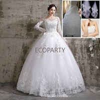 Nouvelle Tendance Robe de Mariée Fleurie Grande Taille Manches Longues Rêveuses Lacées Robes de Mariée Robes de Bal