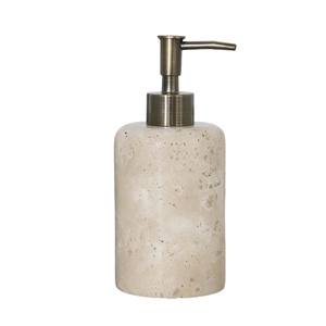 Ensemble d'accessoires <span class=keywords><strong>de</strong></span> salle <span class=keywords><strong>de</strong></span> bain <span class=keywords><strong>en</strong></span> marbre travertin NANWEI - 5 pièces - <span class=keywords><strong>Distributeur</strong></span> <span class=keywords><strong>de</strong></span> <span class=keywords><strong>savon</strong></span> <span class=keywords><strong>en</strong></span> <span class=keywords><strong>pierre</strong></span> beige + Porte-brosse à dents avec accents <span class=keywords><strong>en</strong></span> laiton - Product Image 4