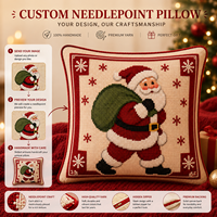 Coussin de Noël en point de croix avec motif Bonhomme de neige et cardinal, en laine de luxe brodée à la main, pour la décoration festive de la maison et du canapé, idéal comme cadeau.