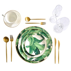 Juego de Vajilla de Porcelana Ecológica de Lujo con Incrustaciones Doradas de Hoja de Plátano para Bodas, Hoteles y Restaurantes, Incluye Juego de Tazas - Product Image 2