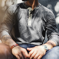 Herenshirt Henry T-shirt Maden Langarm T-shirt Gewassen Grijs Top Preppy Stijl Werkkleding Basislaag Minimalistisch Herfst Trend 2026