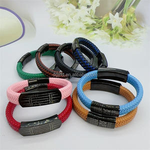 Acero inoxidable personalizado grabado libro canción lírica hebreo Mantra <span class=keywords><strong>Biblia</strong></span> cita escritura verso pulseras <span class=keywords><strong>de</strong></span> cuero para hombres - Product Image 2