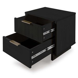 Nightstand In Black With Vertical Panel Design And Bronze Handles Modern Bedroom <b>Storage</b> <b>Drawer</b> Unit - Product Image 5