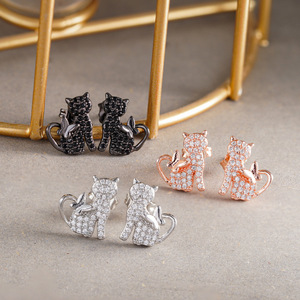 Boucles d'oreilles clous papillon chat pour femme, design animal mignon, accessoires d'oreille pour le bureau et le quotidien - Product Image 4