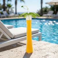 Gobelet réutilisable écologique en PET de 500 ml en forme de cocotier avec paille spirale et couvercle pour le camping et la randonnée en extérieur