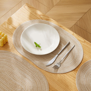 Nordic Heat Insulation Placemat Oval Woven Polyester Cotton Table Mat Solid Color For Dining Use - Product Image 1