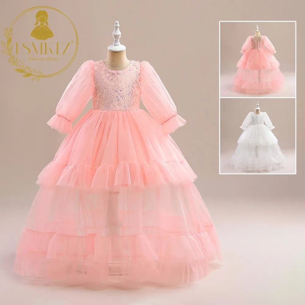 Fsmktz Hot Bán Trẻ Em Cô Gái Dresses Tulle Dài Tay Áo Trẻ Em Bán Buôn Quần Áo Sequins Đảng Công Chúa Cô Gái Ăn Mặc