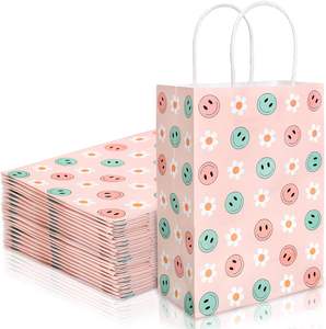 Bolsas de Regalo de Papel con Asas, Diseño de Cara Sonriente Rosa y Flores de Margarita, para Dulces, Golosinas, Recuerdos, para Fiestas de Cumpleaños y Baby Shower - Product Image 2
