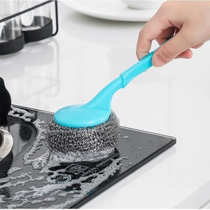 Bola de esponja de limpieza 11g 16G Esponja de mango largo Esponja de cocina de acero Estropajo de acero inoxidable Estropajo de metal Estropajo - Product Image 3