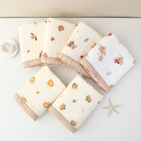 Serviettes de bain en gaze en gros ; Serviettes de bain six couches très absorbantes et douces pour bébé, imprimé ours, personnalisables