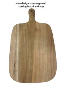 Plateau à poignée carrée très vendu avec plaque à pizza en bois gravée au laser, plateau en bois massif créatif pour fromage, pain, steak - Product Image 2