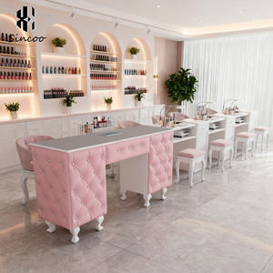 White Wood Top Double <b>Nail</b> Salon <b>Desk</b> Manicure Lap Reception With Dust Collector Fan for <b>Nail</b> Shop - Product Image 3