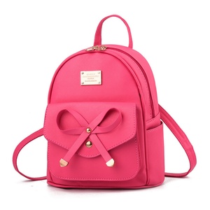 <b>Small</b> Teenage Girls Women Waterproof Anti-Theft Pu <b>Leather</b> Zipper <b>Backpack</b> with Bowknot Pattern for Student School Use - Product Image 2