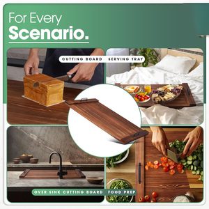 Grande couverture de cuisinière en pin et plateau décoratif avec poignées, couvercle de cuisinière multifonctionnel et planche <span class=keywords><strong>à</strong></span> découper pour la cuisine - Product Image 3