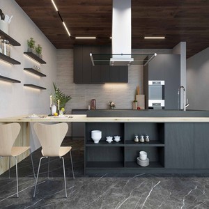 Diseño <span class=keywords><strong>de</strong></span> <span class=keywords><strong>Isla</strong></span> <span class=keywords><strong>de</strong></span> Cocina Semiabierta ME LDK, Muebles Curvos Multifuncionales, Roble Macizo, Estilo Moderno, Tablero Resistente al Agua, Sistema J-Pull - Product Image 1