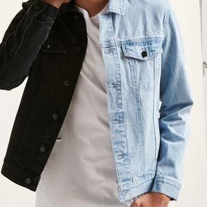 Hot Sale OEM Sevice <b>Mens</b> Half Spliced Blue <b>Black</b> Color Block Patchwork Two-tone Bomber Denim <b>Jeans</b> Jacket for Male - Product Image 6
