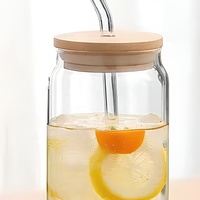 Gobelet en verre borosilicate de 16 oz avec couvercle en bambou et paille, tasse moderne réutilisable pour cola, bière, boissons glacées