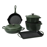 Juego de Utensilios de Cocina de Hierro Fundido Esmaltado de 5 Piezas, Cacerola con Revestimiento de Esmalte de Color, Olla Holandesa