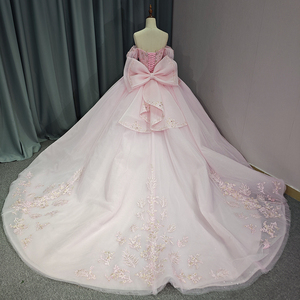 Magnifiques robes de soirée rose pour femmes grandes tailles avec nœud Jancember 6774-1 - Product Image 5