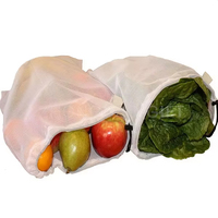 Sac en filet pour fruits et légumes, écologique, personnalisé, avec cordon de serrage, réutilisable, en coton biologique 100%