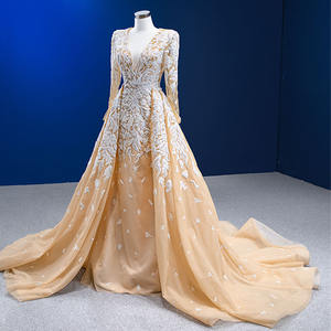 Jancember RSM67562 Robes de soirée brodées en dentelle à col en V pour femmes avec traîne détachable - Product Image 3