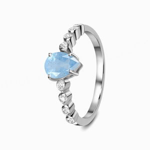 Anillo de Compromiso de Plata de Ley 925 con Baño de Rodio y Piedra Lunar Azul Natural de Corte Ovalado para Bodas y Fiestas - Product Image 2