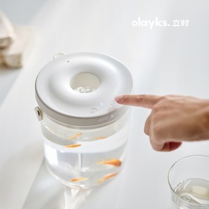 Mini aquarium Olayks OLK-YG01 en céramique blanche cylindrique pour eau douce avec éclairage multicolore, utilisation sur bureau ou en entreprise - Product Image 2