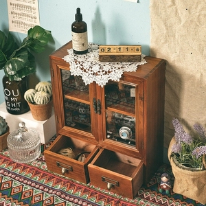 Brown Wooden Storage <strong>Cabinet</strong> Countertop <strong>Apothecary</strong> Display Cupboard Living Boxes With 2 Acrylic Door Drawers - Product Image 4