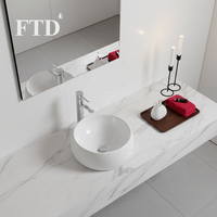 Vasque de comptoir moderne commerciale, de forme ronde, en céramique, facile à nettoyer, pour salle de bain et cuisine