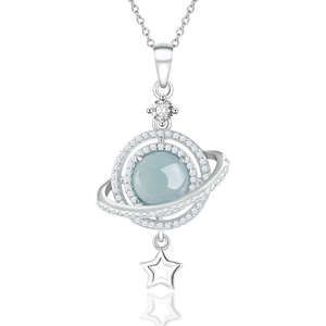 Colgante de Plata S925 con Jade Natural Grado A, Diseño Planeta Sueño de Agua Azul, Colgante de Jade con Textura de Hielo, Collar para Mujer - Product Image 1