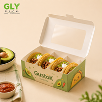 Boîte à tacos personnalisée en gros avec fenêtre de séparation, support alimentaire jetable en papier pour emballage de restaurant mexicain à emporter