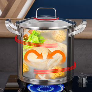 Fts 304 Thép Không Gỉ Đồ Nấu Nướng Với Glass Nắp Công Suất Lớn Súp Nồi Chất Lượng Cao Thẳng Xi Lanh Súp Kho Chậu - Product Image 4