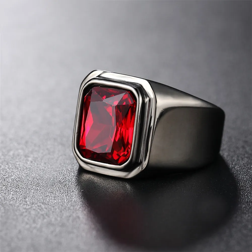 Anillo Rubi Hombre Fashion Atmosphere Glossy Gemstone Titanium Steel Men's Ruby Ring For Men