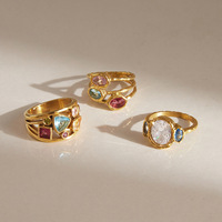 ERESI Waterdichte Op Maat Gemaakte Sieraden Hot Sale 18K PVD Goud Gegalvaniseerde Kleurrijke CZ Ring Exquise Luxe Ringen van RVS voor Vrouwen