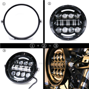 Faro Rotondo a <span class=keywords><strong>LED</strong></span> da 7'' con Occhio d'Angelo, Fascio Alto/Basso e Luce DRL per Moto 12V <span class=keywords><strong>Cafe</strong></span> <span class=keywords><strong>Racer</strong></span> CG125 - Product Image 5