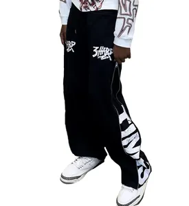 Custom Men High Quality Streetwear Cotton Zip Up Y2k Wide Leg Washed Baggy Flared Sweatpants