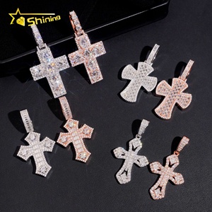 Novo Estilo de Alta Qualidade Pingente de Cruz em Ouro Rosa Hip Hop 925 Prata com Diamante Moissanite - Product Image 3