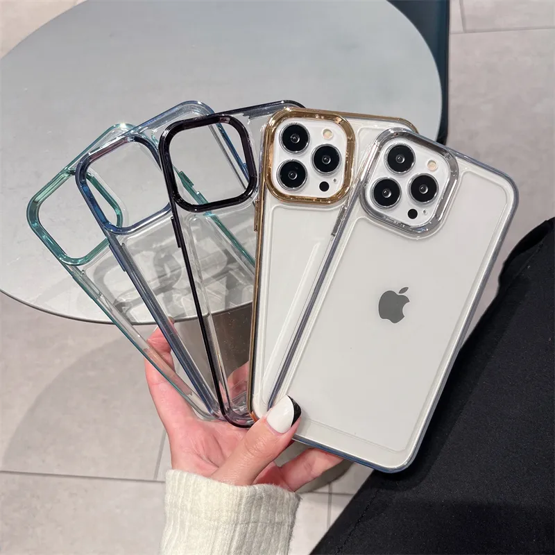 transparent shockproof gold plated frame phone case for iphone 11 12,for iphone 13 soft tpu electroplated phone case