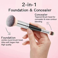 DailyQueen ELF brosse Kabuki professionnelle à double extrémité blanc noir cheveux synthétiques manche en bois mélange fond de teint liquide correcteur