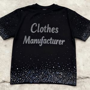 Camiseta de algodón lavado personalizada de fabricante OEM, estilo oversize con hombros caídos, estilo urbano Y2K, con pedrería, para hombre - Product Image 1