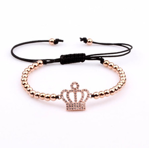 Braccialetto dell'<span class=keywords><strong>Amicizia</strong></span> Fatto a Mano con <span class=keywords><strong>Charm</strong></span> Corona Pavé di Zirconi Cubici di Alta Qualità e Perline in Acciaio Inossidabile da 4mm per Uomo e Donna - Product Image 2