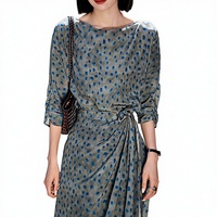 Robe Vintage à Col Mandarin et Taille Empire, en Soie de Mûrier 100% Double Mousseline, Style Cache-Cœur, Coupe Trapèze, à Pois, qui Sublimate les Courbes