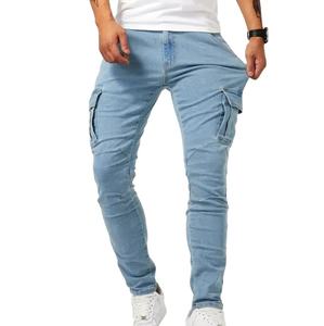 Pantaloni Cargo Uomo in Denim <span class=keywords><strong>Jeans</strong></span> Elasticizzati Stile Street Taglie 30-36 Lavaggio Tinta Unita Multitasche Casual Vita Media Pantaloni Slim <span class=keywords><strong>Jogger</strong></span> Uso Quotidiano - Product Image 1