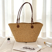 Sac fourre-tout d'été en paille raphia tressé pour femme, sac de plage à bandoulière avec poignée en cuir, style décontracté de créateur, sac à main de vacances