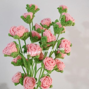 In lana all'uncinetto a 5 teste a bolle di rosa Bouquet lavorato a maglia fiore di natale artificiale decorazione per la casa stile letterario - Product Image 5